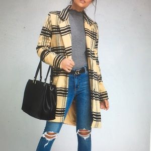 Lulus Francesa Black and Tan Plaid Fuzzy Wool-Blend Oversized Coat size Small